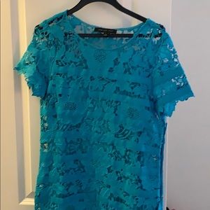 English Rose Blue lace dress with slip attached
